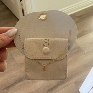 Delicate Gold Initial 'S' Necklace with Beige Suede Pouch Fashion Jewelry